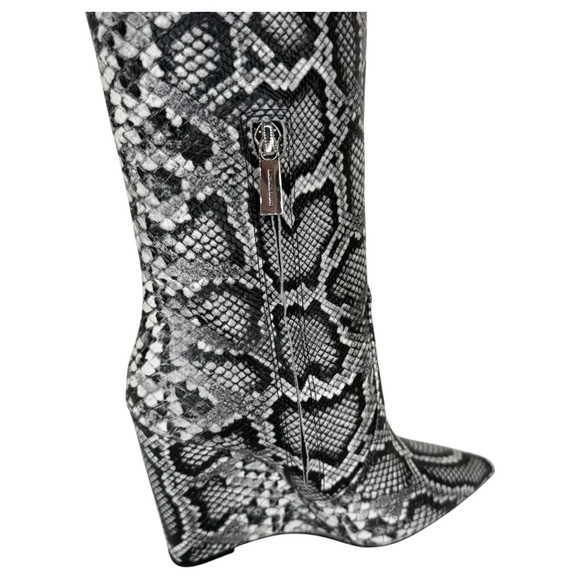 Michael Kors Isra Snake Embossed Leather Womens Wedge Knee High Boots Size 10M - Picture 8 of 14